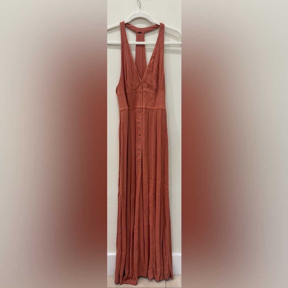 Free People Rust Boho Maxi Dress-Button Front